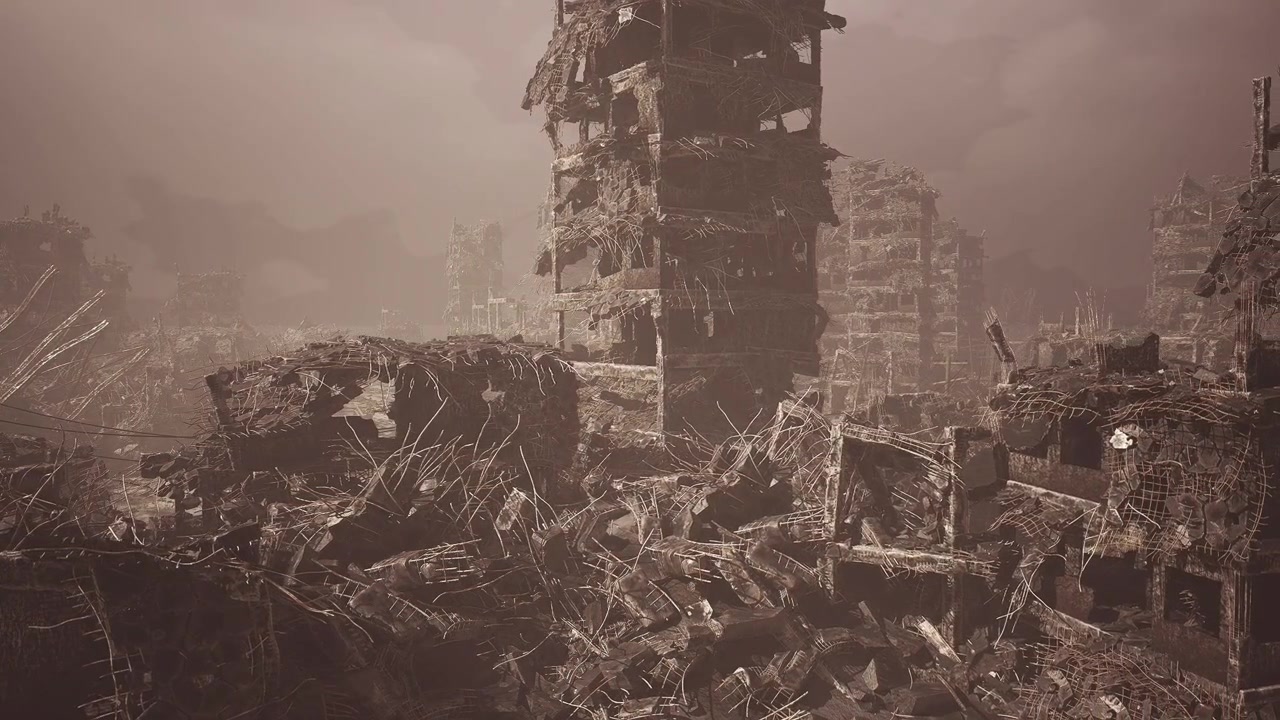Overgrodd gammel struktur, et vertikalt monument, dukker opp midt i kaoset
