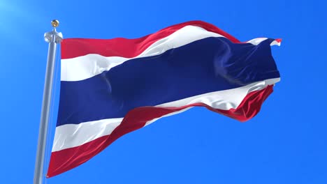 flag of thailand waving at wind with blue sky in slow, loop