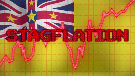 Animation-of-data-processing-and-stagflation-text-over-flag-of-niue