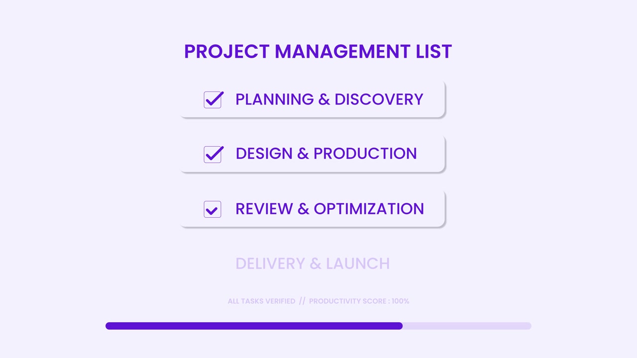 Project management task list interface animation isolated on white background