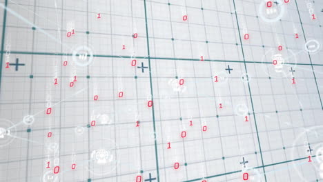 animation of binary code and mathematical symbols overlaying grid pattern in school