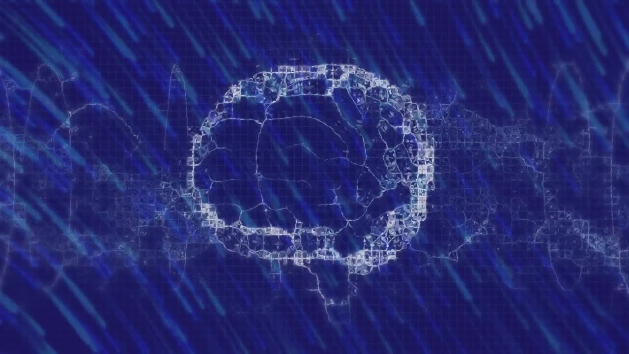 움직이는 파란색 선 위에 뇌의 애니메이션