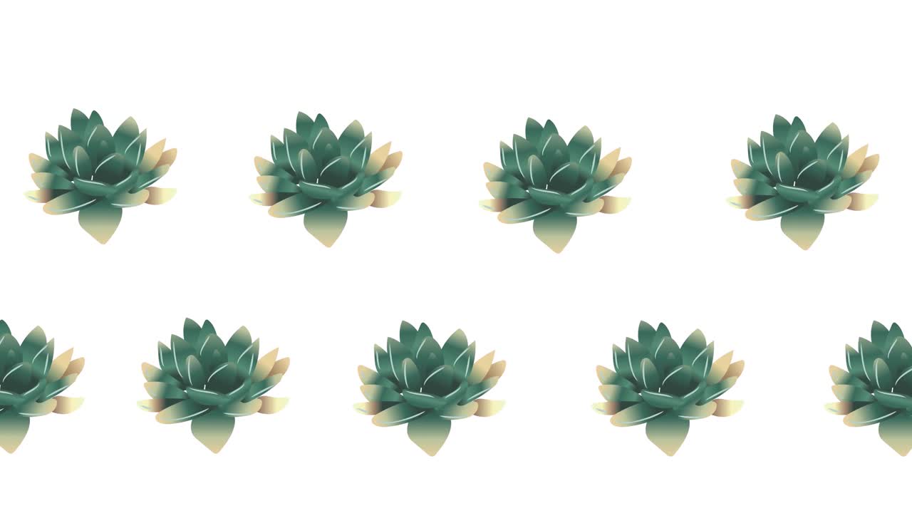 Composition of rows of green flowers moving on white background