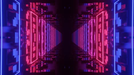 glow sci fi symmetrical construction. vj loop trendy neon tunnel. hi tech neon tunel. sci-fi flight through cyberspace with symmetry. video game or vj night club background with neon light.