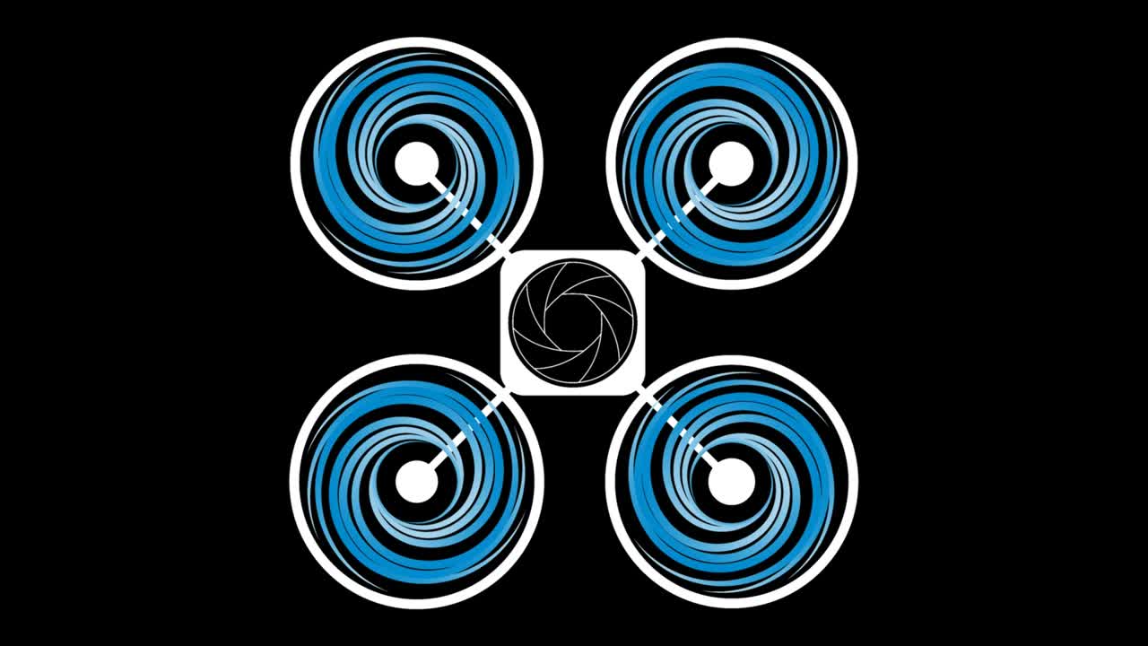 비행하는 추상적인 드론, 애니메이션 일러스트레이션