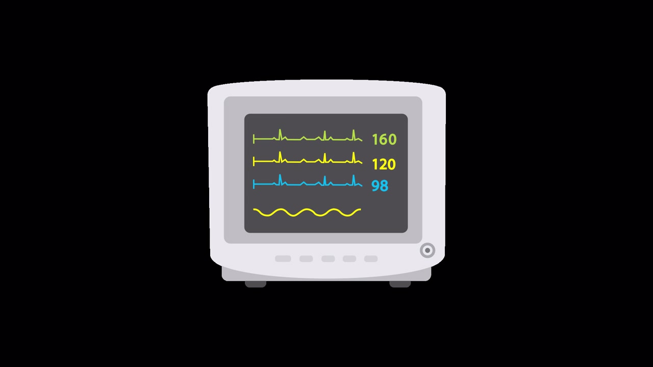 Monitor medico animato che mostra i segni vitali e le forme d'onda ECG