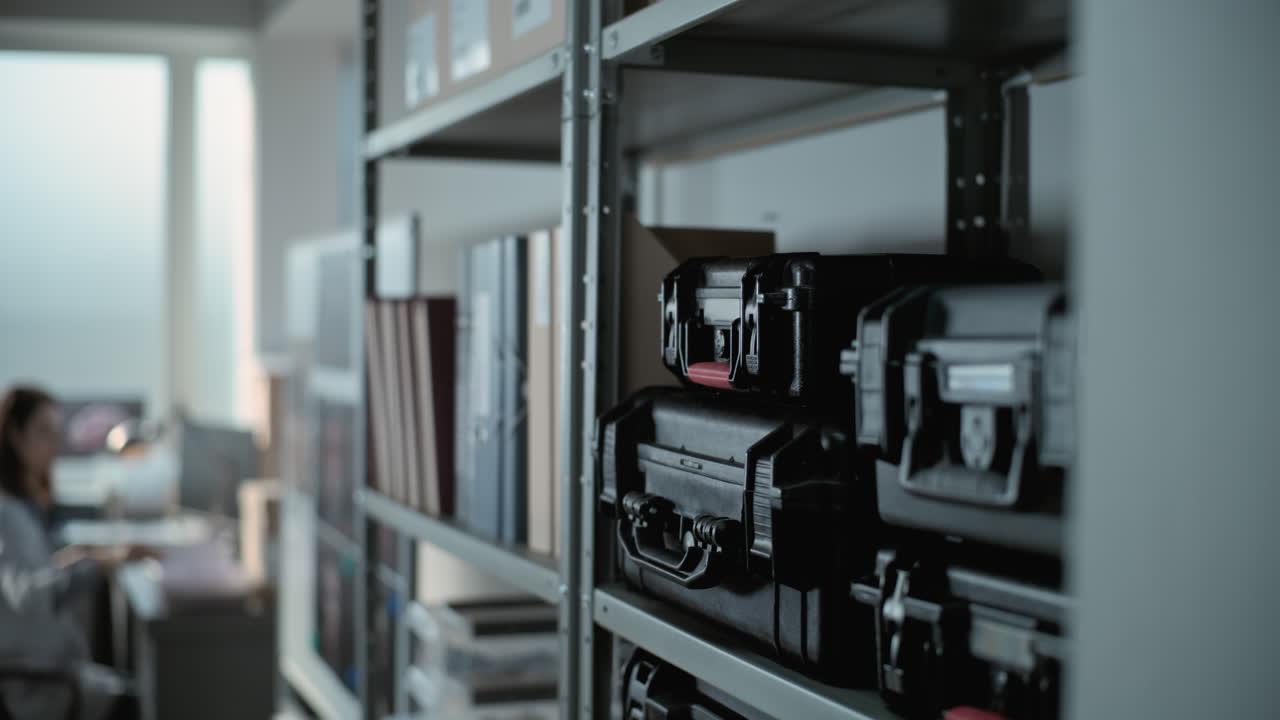 hombre organizando equipos en la sala de almacenamiento de la oficina