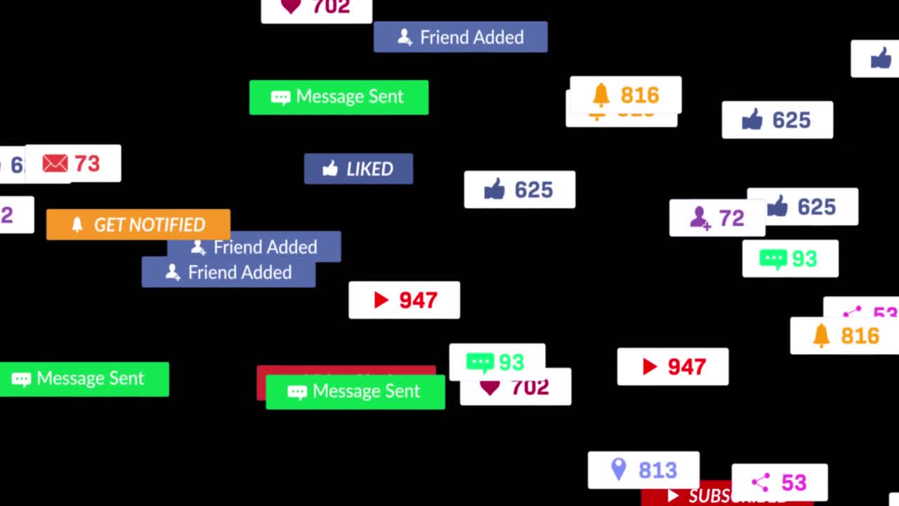 animación del texto de las redes sociales en banners con cursores sobre fondo negro