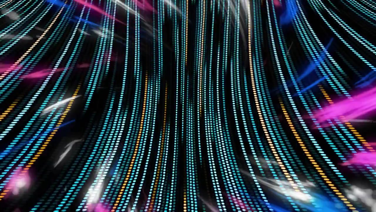 Pulse causing turquoise strands cascading while light streaks arcing to illustrate data flow in 3D