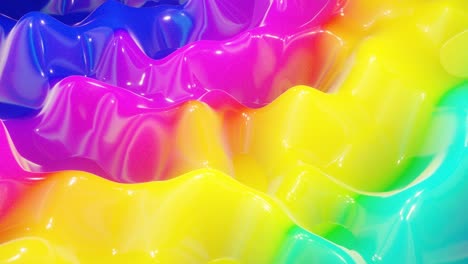 looped festive liquid bg in 4k. abstract wavy pattern on bright glossy surface, liquid gradient rainbow color, waves on paint fluid in smooth animation. glitters on viscous 3d liquid. creative backdro