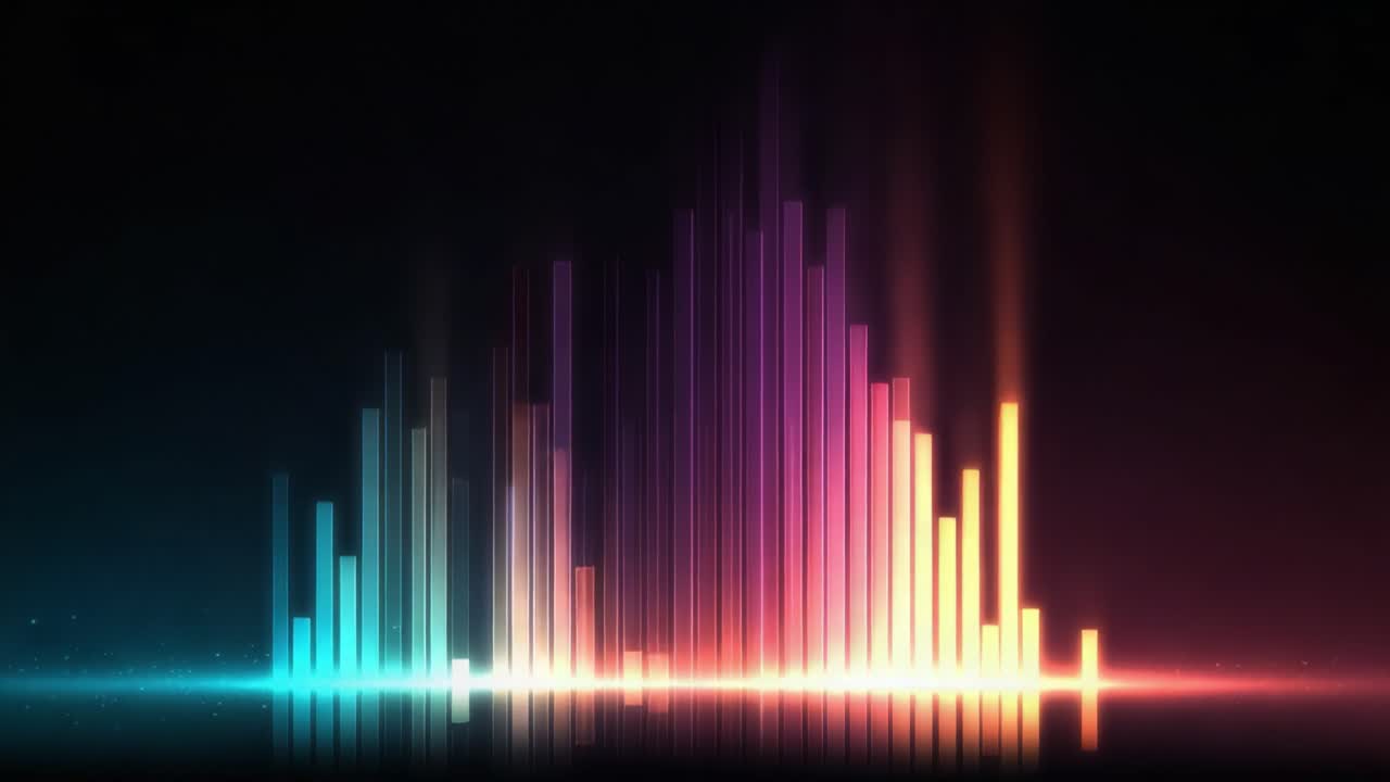 Dynamic Abstract Waveform Display in Vibrant Colors: A Visual Representation of Sound Frequencies with Gradients from Blue to Orange Against a Dark Background