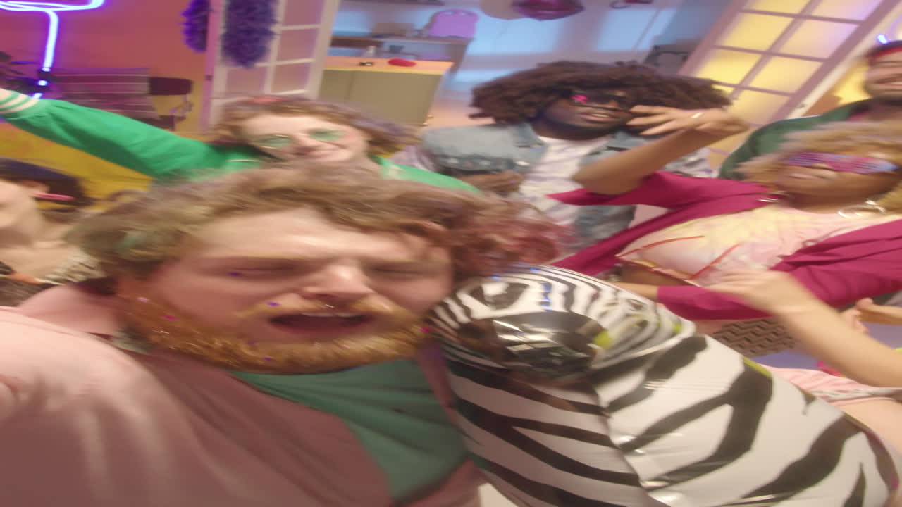 Group Selfie at a Retro-Themed Party