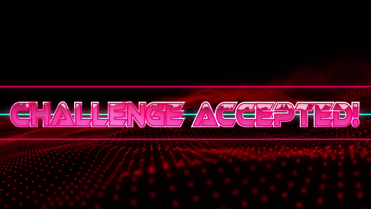 Animation of challange accepted text over moving wave