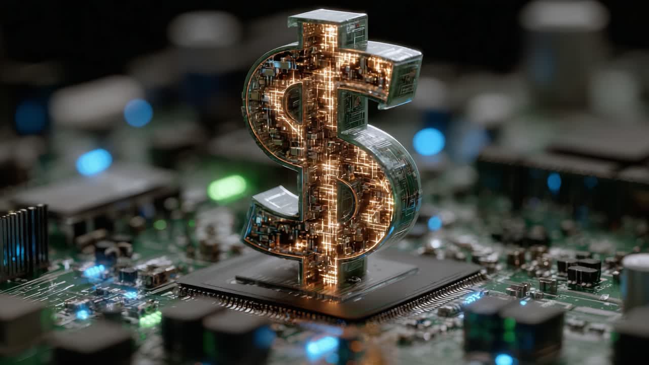 A Glimmering Dollar Sign Illuminated by Technology and Innovation, Symbolizing the Intersection of Finance and Digital Advancements in Modern Economy