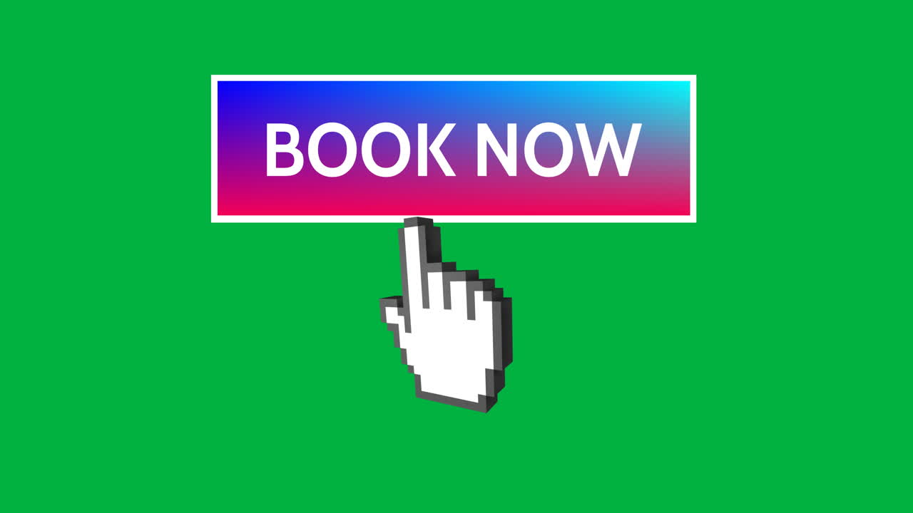 Book now button with pointing hand 4k