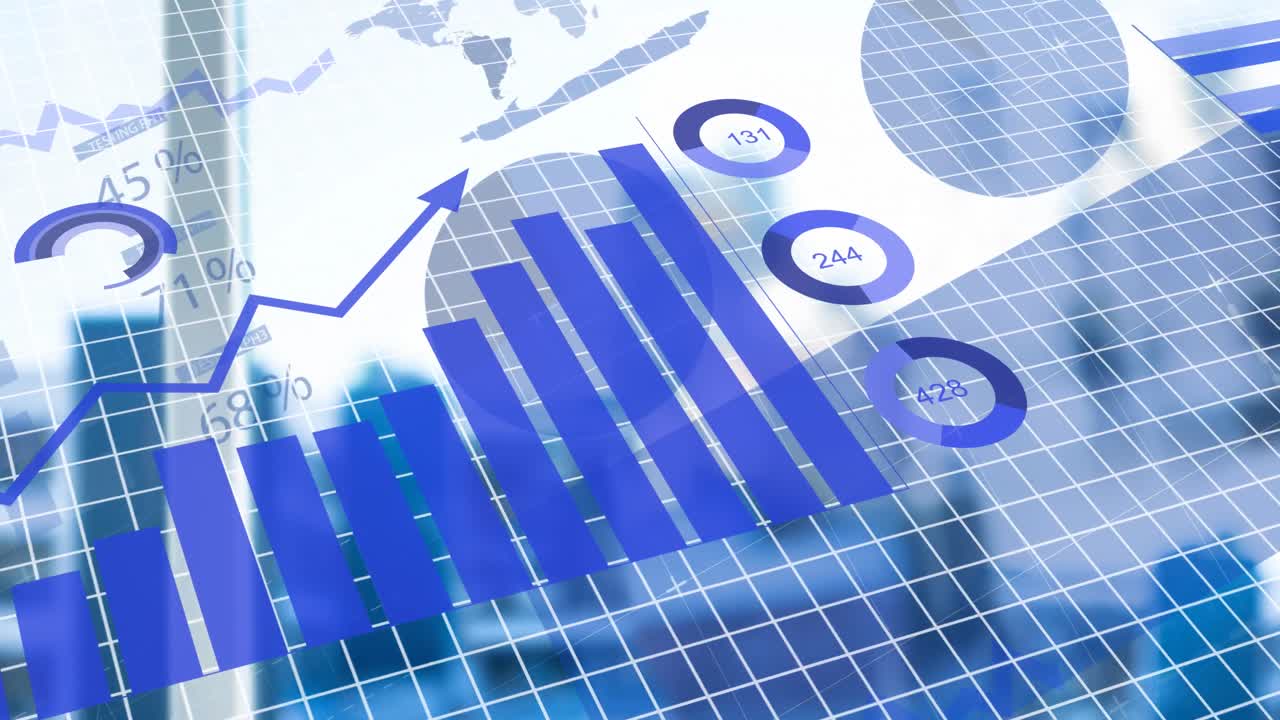 Animation of financial data processing over city