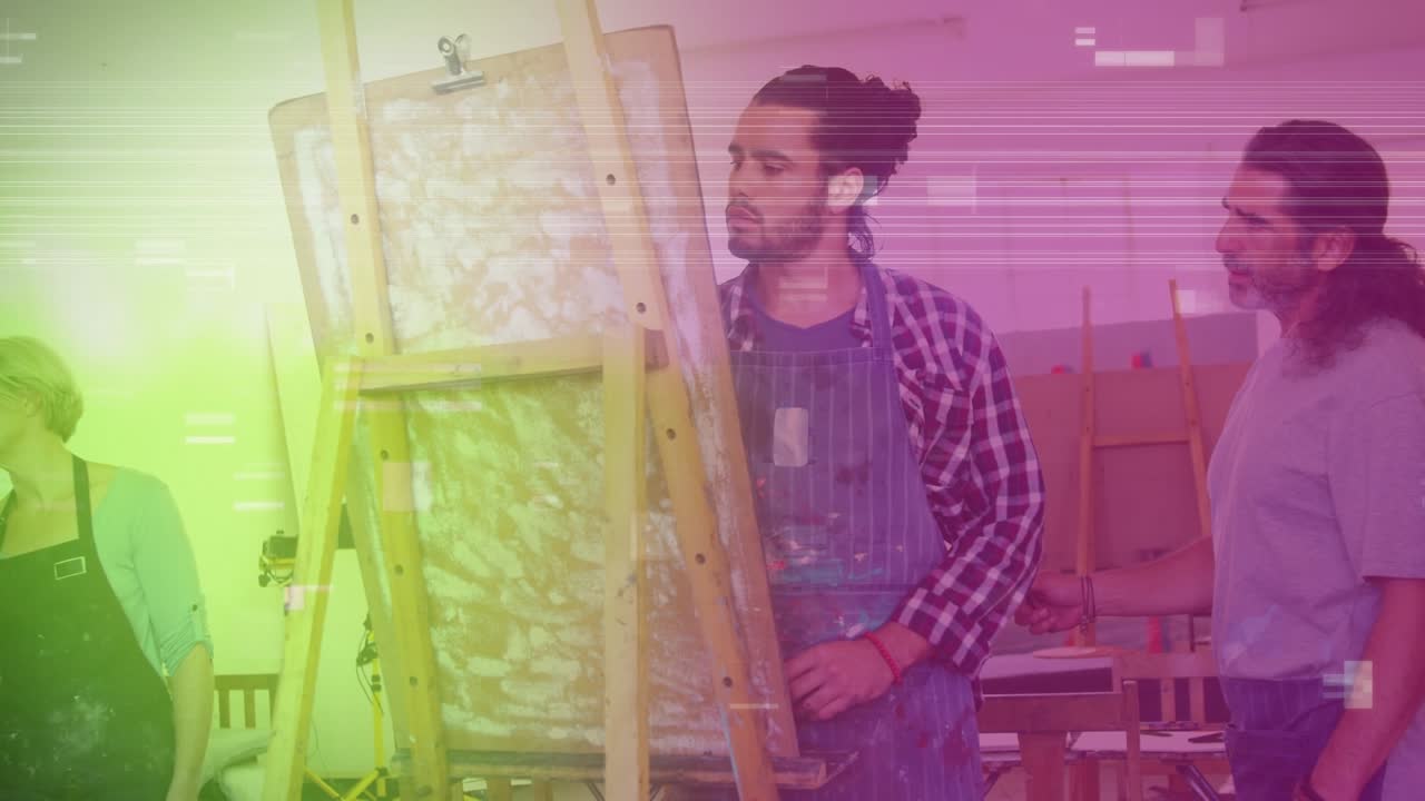 Animation af lys over en mangfoldig gruppe mennesker på et kunstkursus.