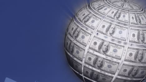 Animation-of-globe-formed-with-american-dollar-bills-over-payment-terminal