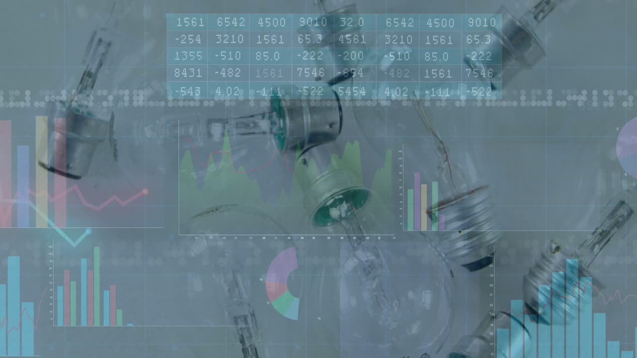 animación del procesamiento de datos financieros a través de bombillas
