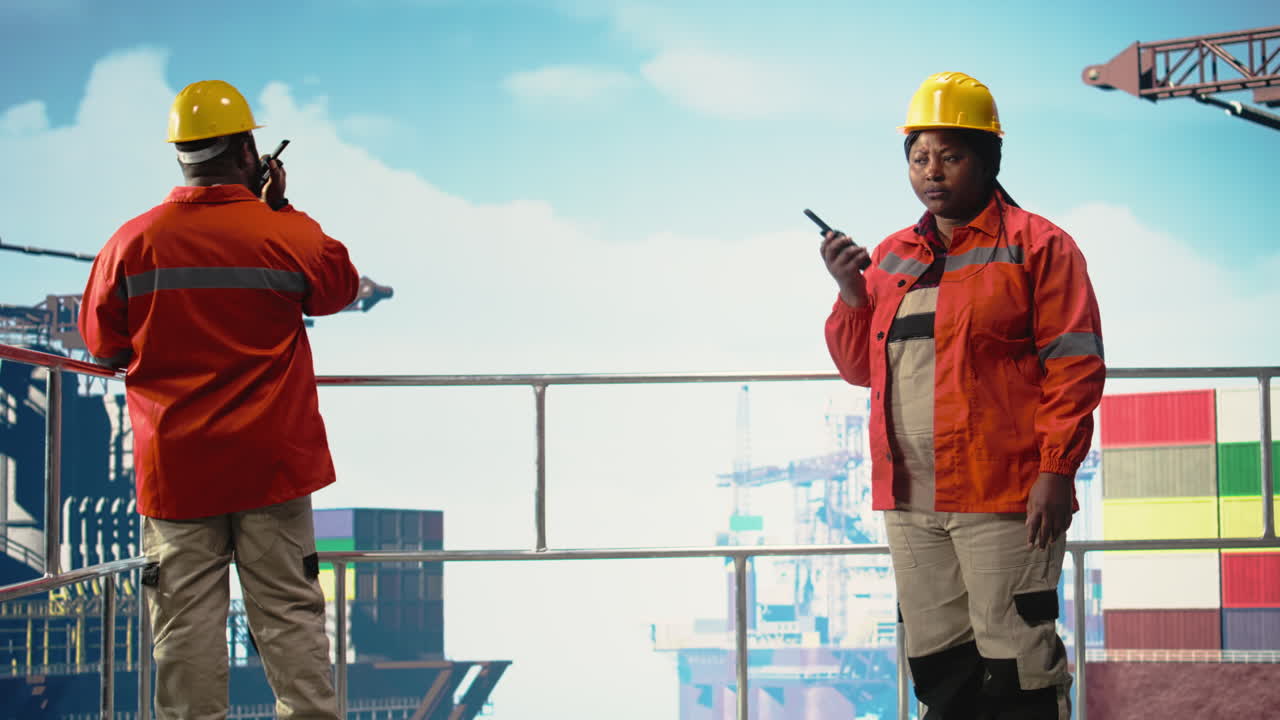 Vertical video Drilling barge engineers use two way radio, monitoring system