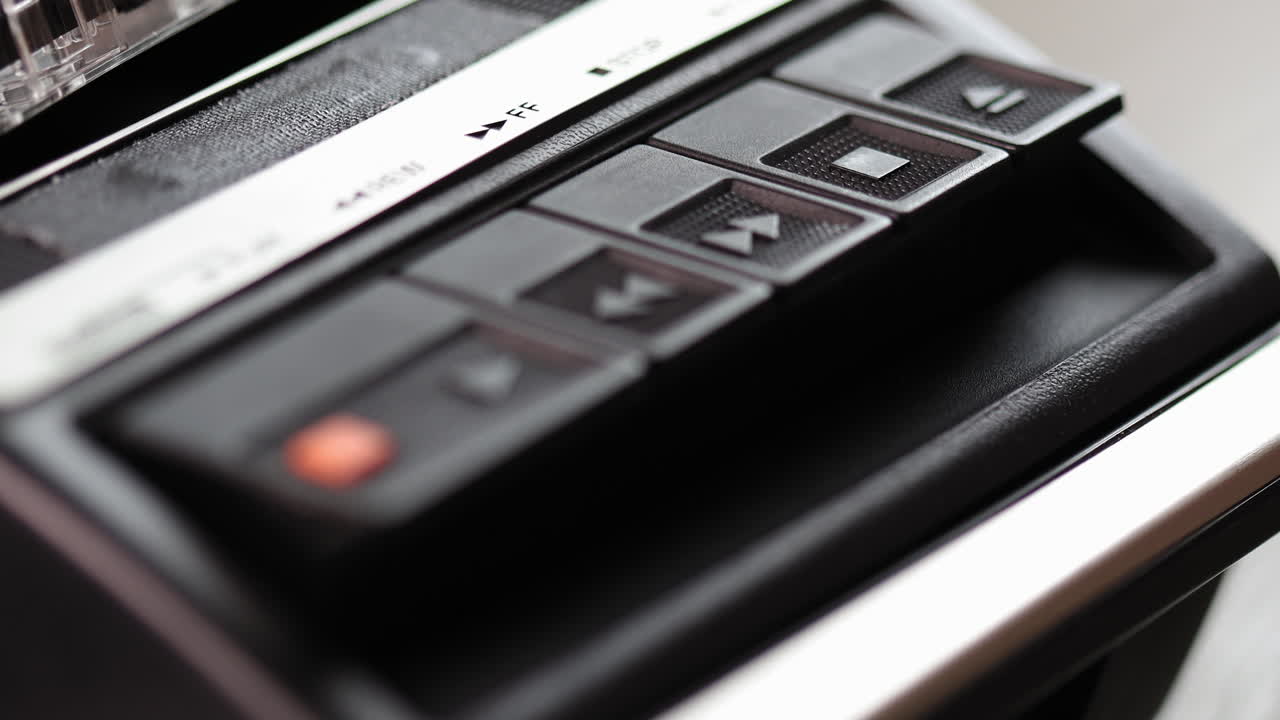 presionando expulsar en una macro de reproductor de cassette vintage