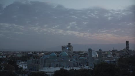 pan left from sunset to the blue mosque in in mazar-e-sharif.