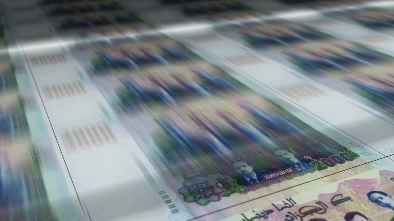 Algeria Dinar money sheet printing seamless loop