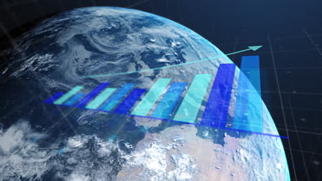 Animación-Del-Procesamiento-De-Datos-Estadísticos-Sobre-El-Globo-Contra-Fondo-Azul