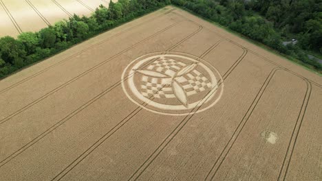 wind blowing patterns across golden hampshire wheat field crop circle, aerial view south wonston 2023