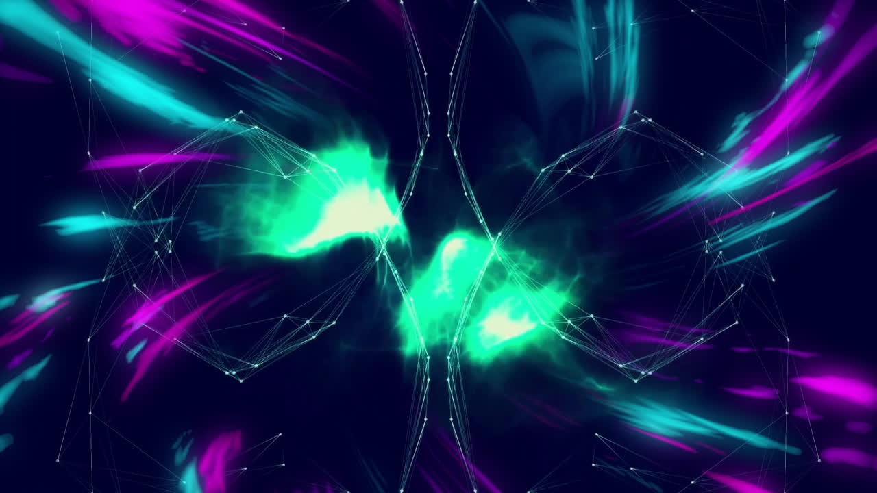 Abstract network animation with neon lights and geometric shapes
