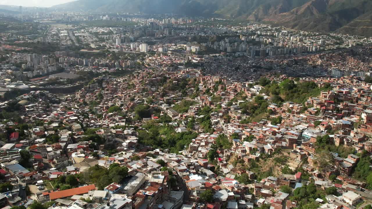 The sprawling urban area of petare, miranda, venezuela, with densely packed houses, aerial view