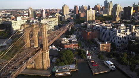 drone footage showing brooklyn bridge