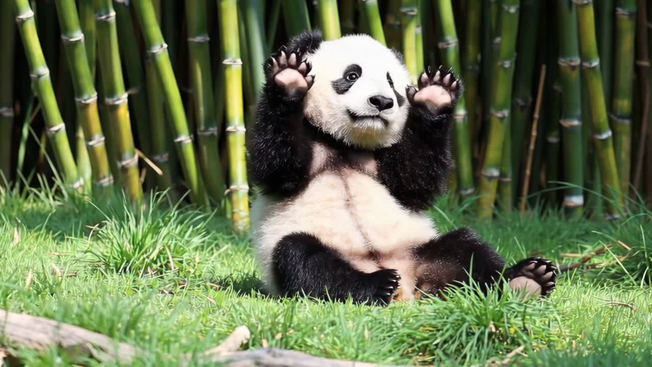 Cute Baby Panda Playing in Bamboo Forest
