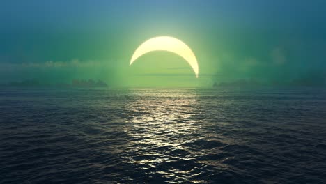 green planet - sunset and solar eclipse over seamlessly looped ocean.