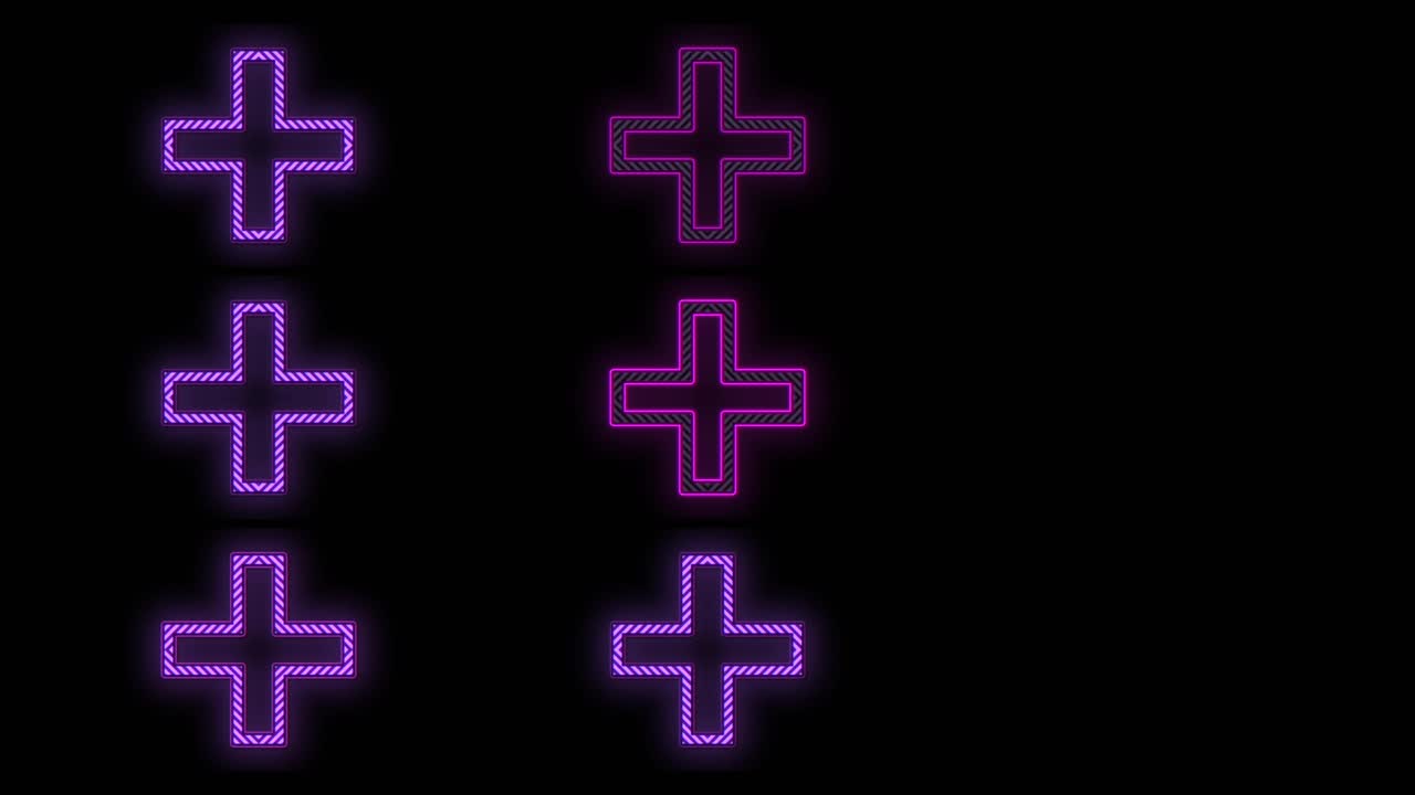 patrón de signo más de neón púrpura en degradado negro