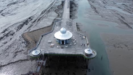 bangor garth pier victorian ornamental silver dome pavilion landmark tourist aerial view seaside attraction rising tilt down