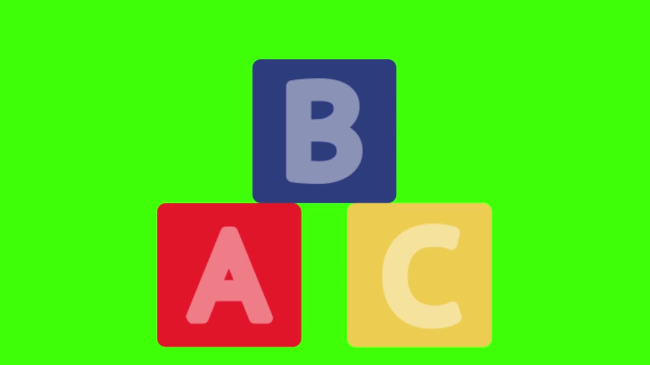 ilustración animada en 2d de cubos a b c en una pantalla verde