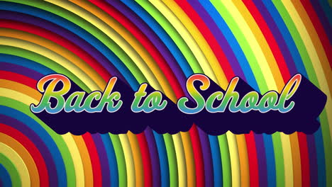 animation of back to school text over rainbow circles