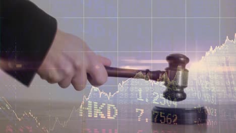 Animation of statistics and financial data processing over auctioneer&#039;s hammer