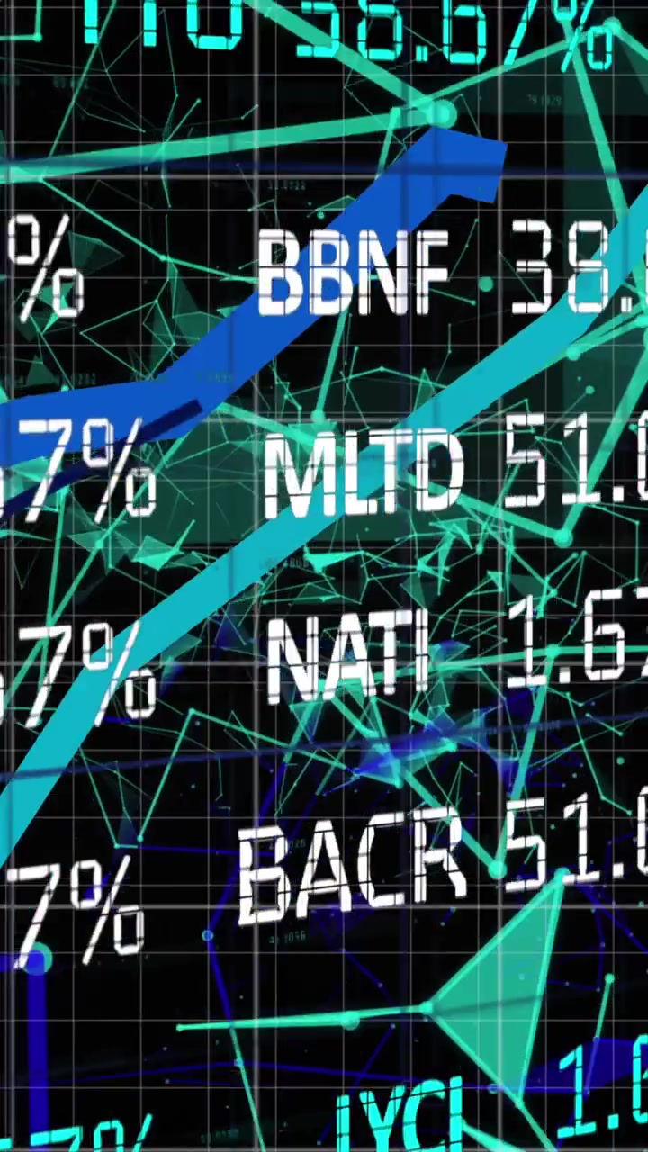 Blue graphs moving over stock market data processing against network of connections