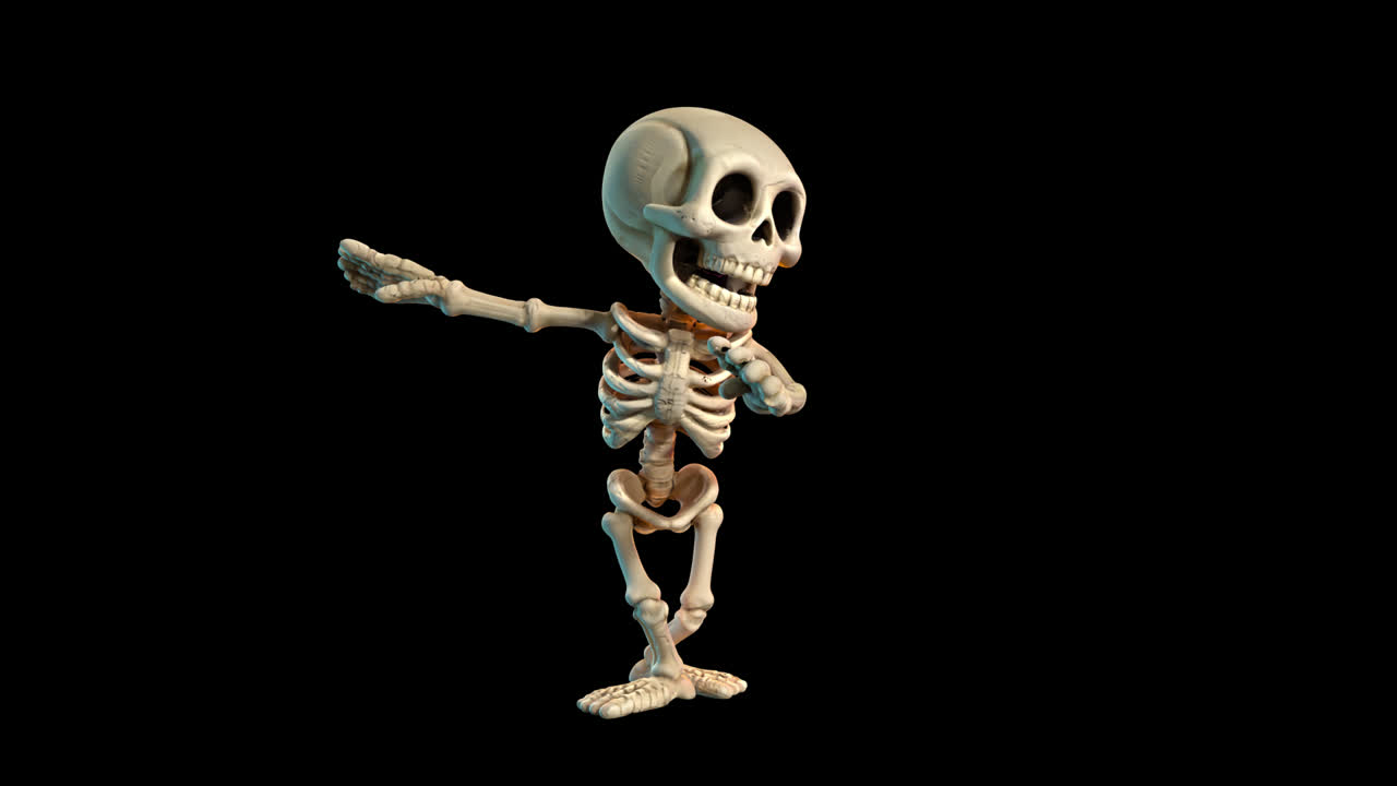 Funny Cartoon Skeleton Dancing on Black Background