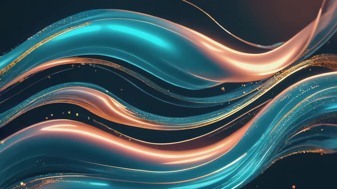 Abstract Flowing Teal and Gold Gradient Waves Background