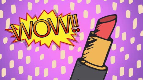 animación de lápiz labial rojo sobre fondo púrpura