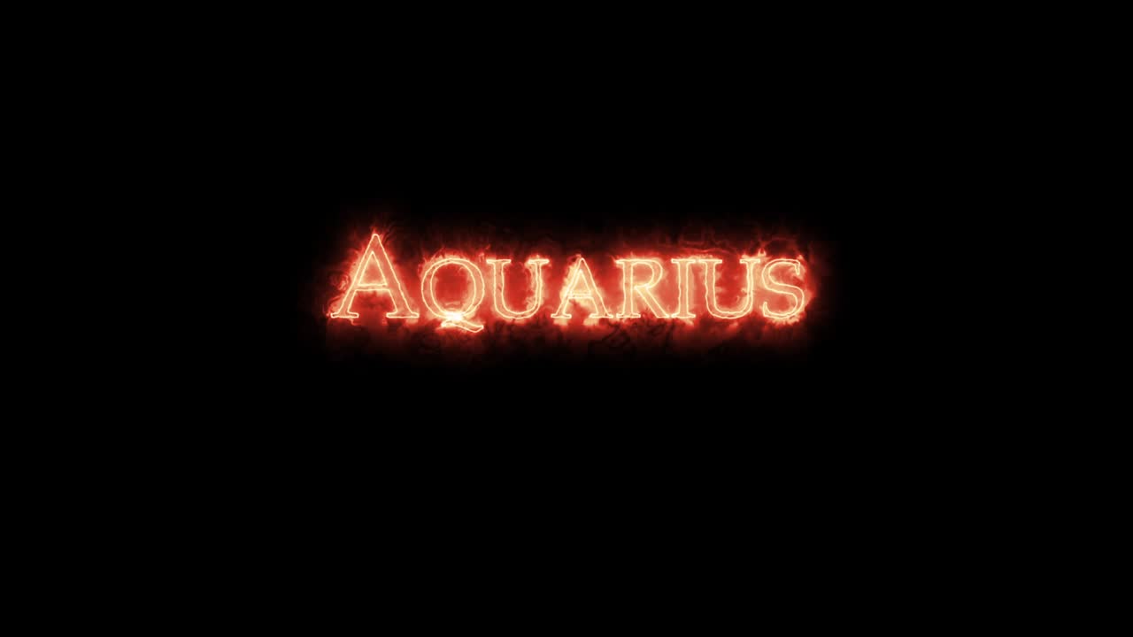 Segno zodiacale Acquario scritto con il fuoco. Loop