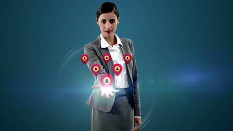 mujer de negocios con iconos generados digitalmente