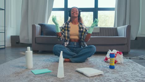 relaxing cleaning meditation session in a cozy living room setting