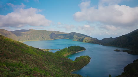 high view point of volcanic lake in the azores islands - portugal