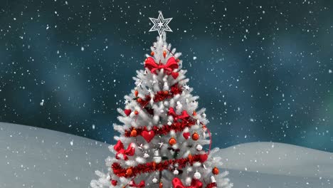 snow falling and christmas tree