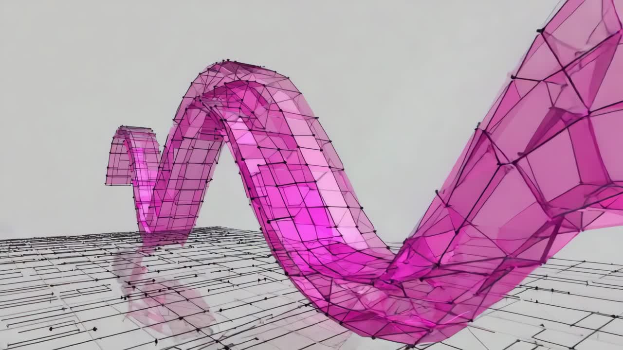 Abstract Pink Wavy Digital Structure on Grid