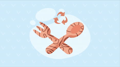 animación de cubiertos de tenedor y cuchara reutilizables